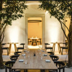 Outdoor seating at FACH restaurant in Bratislava